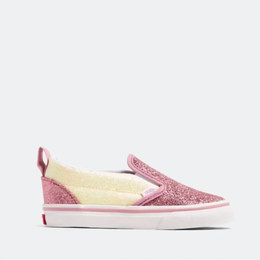 Vans pink/yellow glittery sparkle Slip-On V Sneakers baby girl size 2